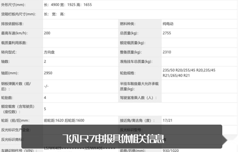 还支持换电飞凡r7申报图曝光旗舰车型下半年上市