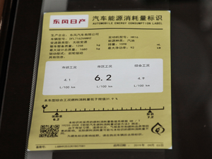 2020款1.6L XL CVT智享版 工信部油耗标示