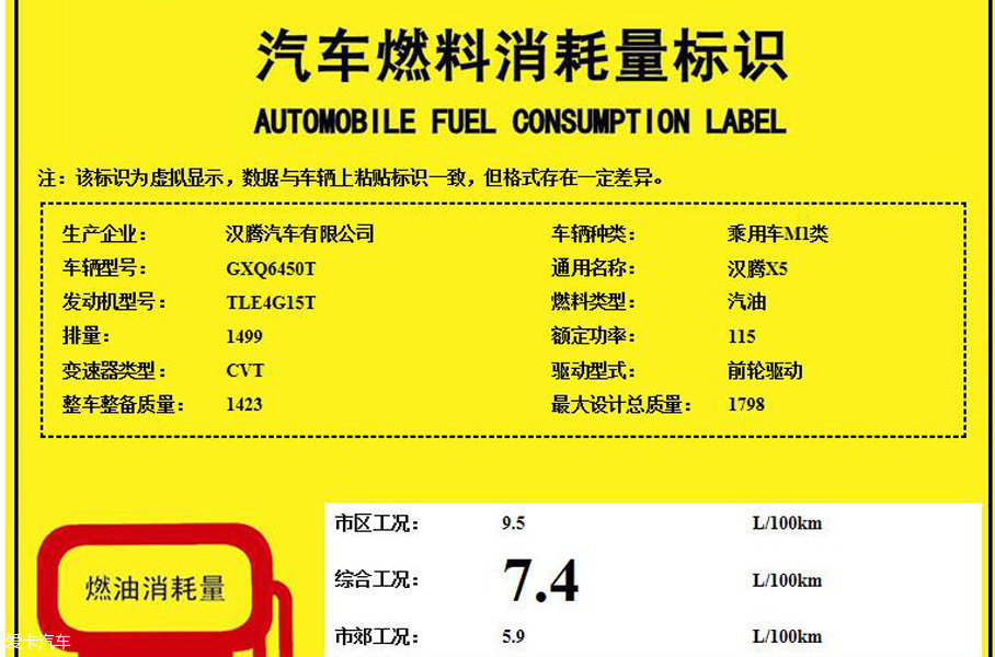 汉腾X5动力信息 将搭载1.5L/1.5T发动机