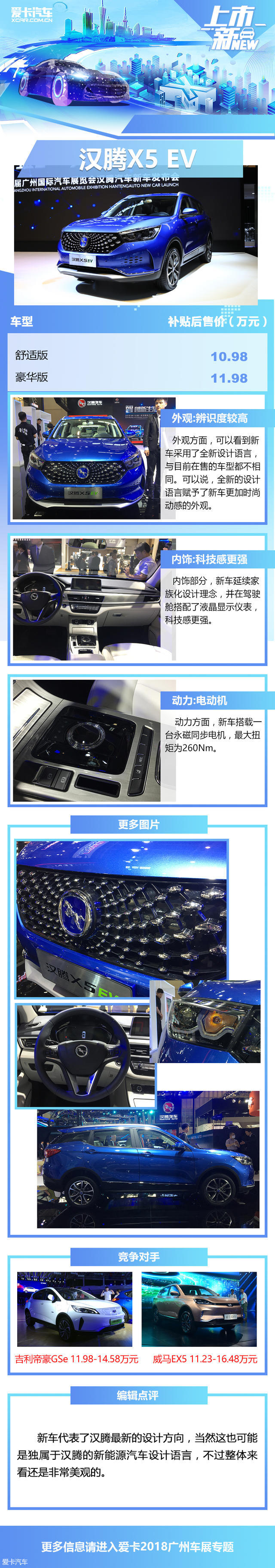 双液晶屏/电子换挡 汉腾X5 EV正式上市