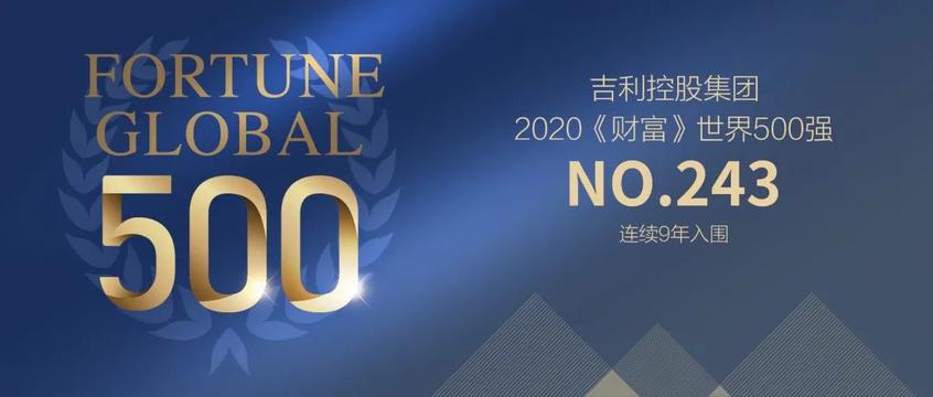 吉利位列世界500强第243位 连续9年进入