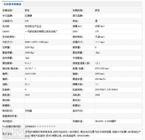 红旗H7技术参数