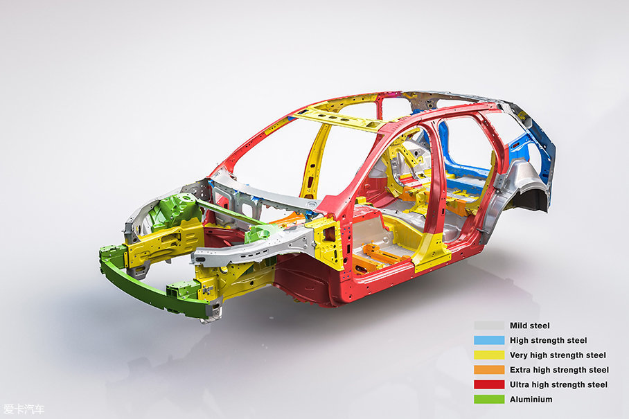 而在车身关键性的连接部位,则依然采用了传统,可靠的超高强度钢材