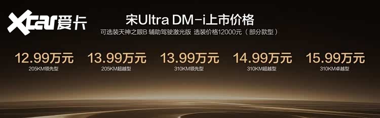 比亚迪宋Ultra DM-i上市12.99万元起