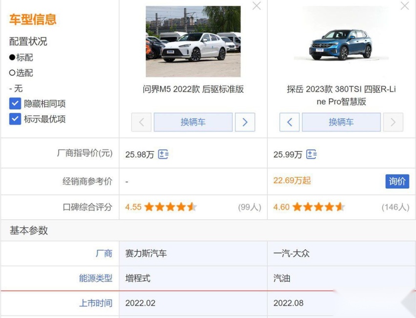 大众探岳对比问界M5：燃油对比新能源！