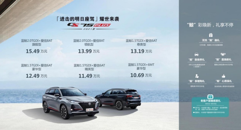 2021款长安CS75PLUS上市，起售10.69万元