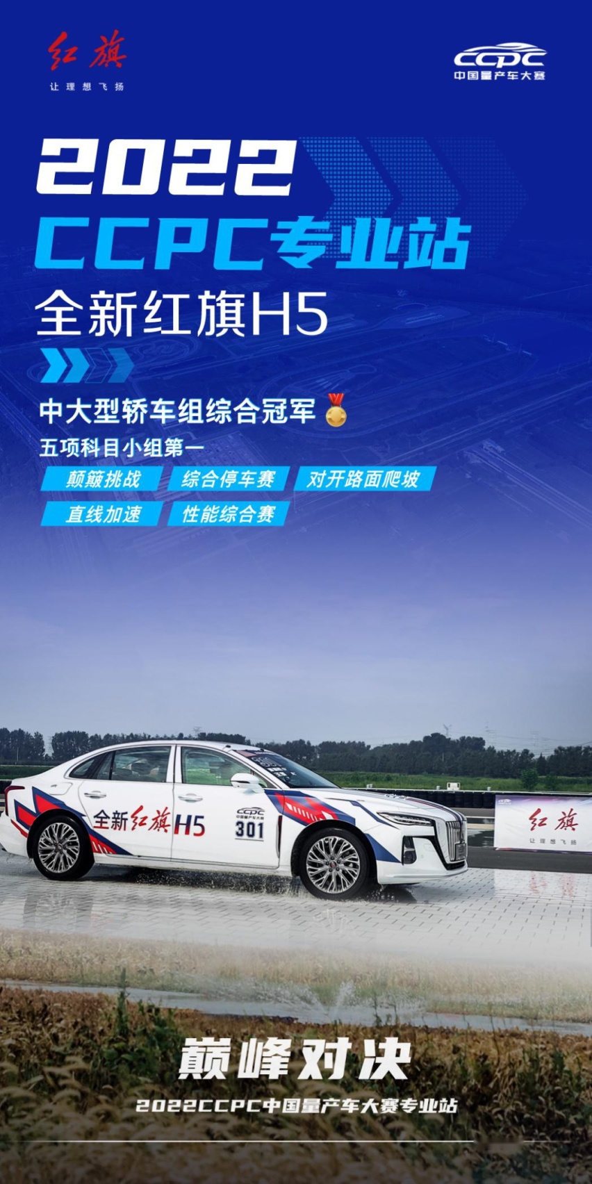 全新红旗H5卫冕CCPC大赛中大型轿车组综合冠军