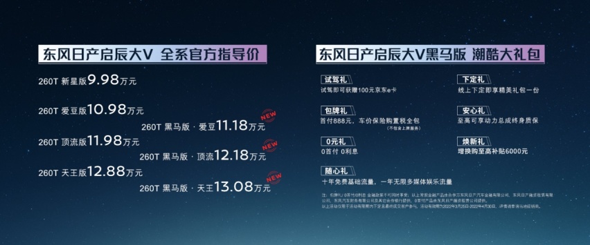 东风日产启辰大V黑马版潮酷上市，售价11.18-13.08万