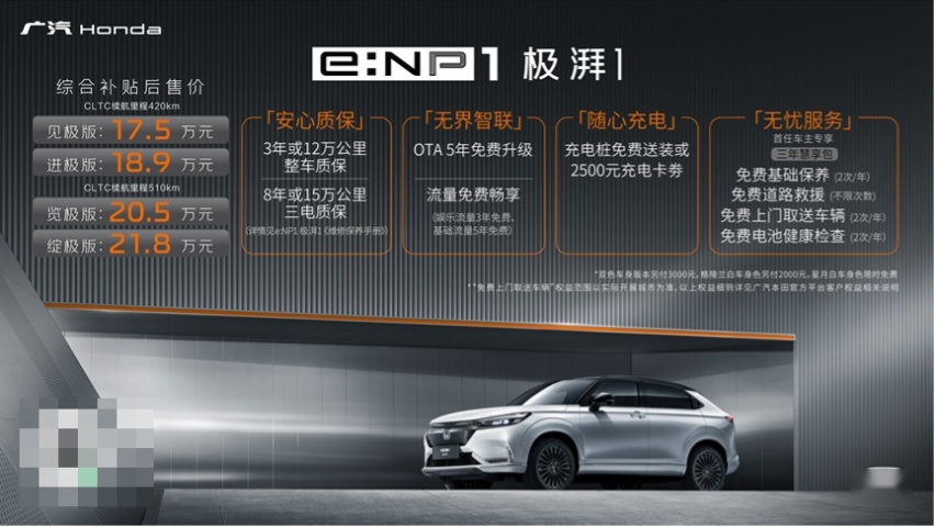 广汽本田推出全新e:NP电动品牌，首款e:NP1极湃1正式发布