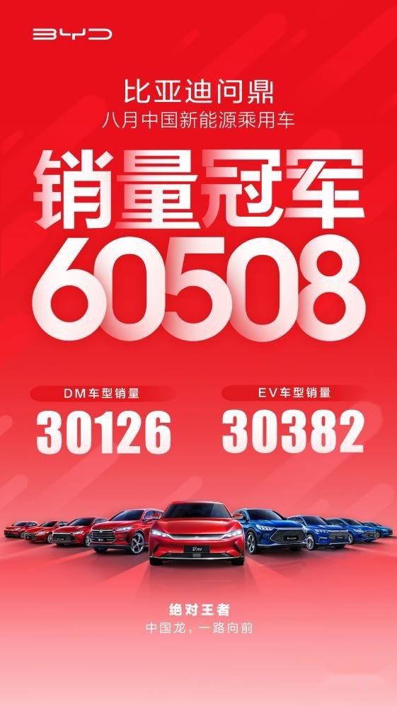 再度刷中国纪录！比亚迪实现新能源乘用车月销三连冠