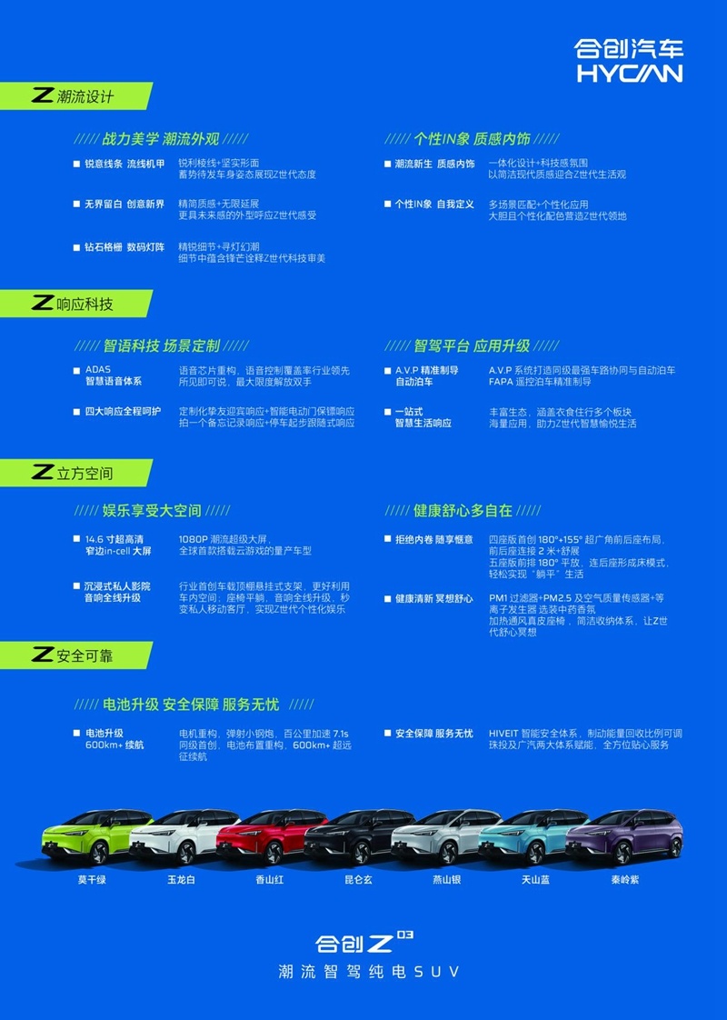 潮流智驾纯电SUV合创Z03大定开启
