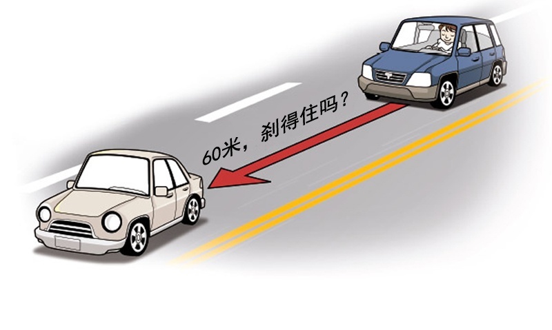 高速上车速110，距离60米，前车突然急刹，后车能刹住吗？