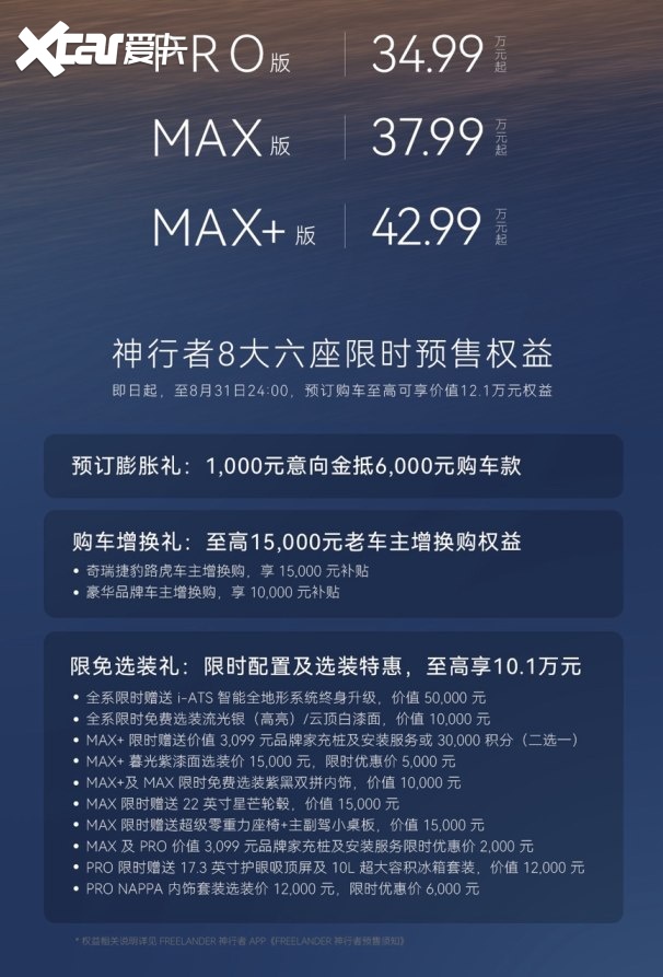 8系旗舰标杆！FREELANDER神行者8大六座版预售价34.99万起