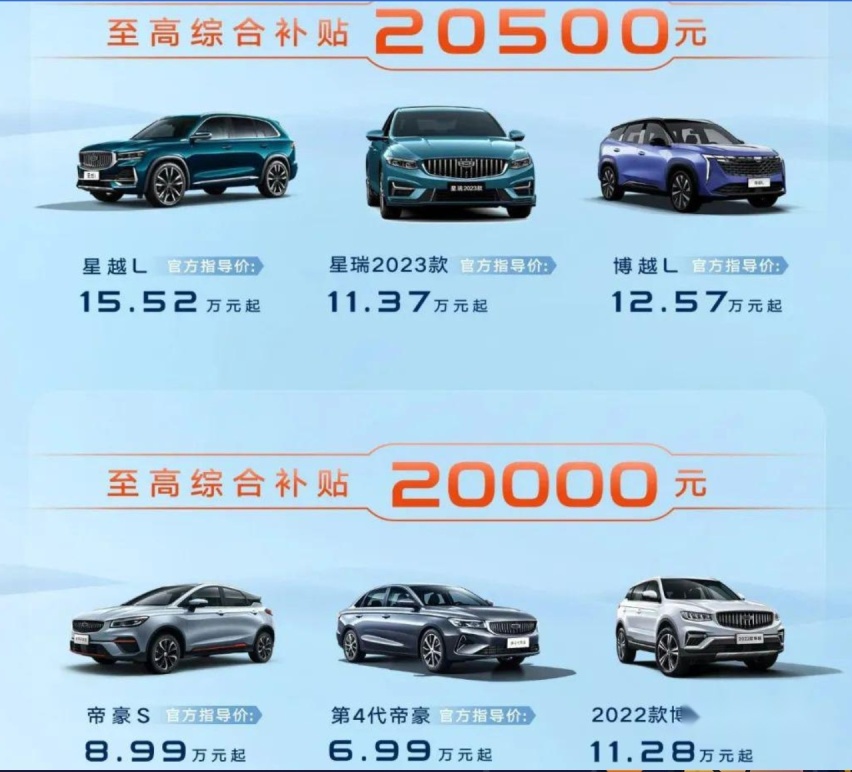 吉利汽车的销量快要顶不住了，推出限时购活动，最高补贴4.5万元