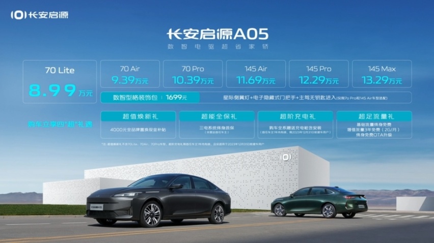 比秦PLUS更值？长安启源A05正式上市，8.99万元起