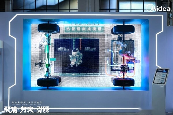 威灵汽车部件展示了在新能源汽车热管理、电驱动及底盘执行系统三大领域的多款产品