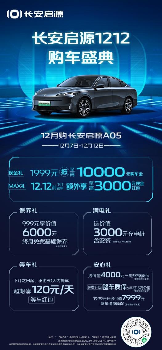 搭载数智AI电驱，能耗更省10%，长安启源A05双12送福利