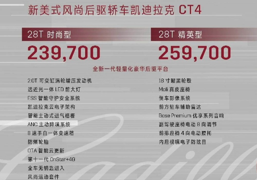 同级唯一后驱 凯迪拉克CT4今日正式上市！