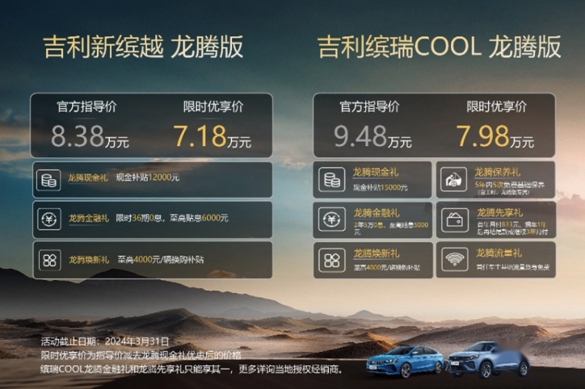一个丐版，一个高配，吉利缤越/缤瑞COOL龙腾版正式上市
