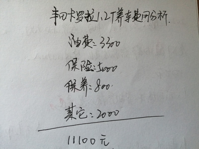 卡罗拉1.2T一年养车多少钱？说实话，答案可能出乎你的意料