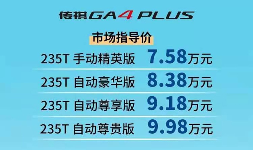 搭载1.5T三缸发动机，传祺GA4 PLUS售7.58万元起