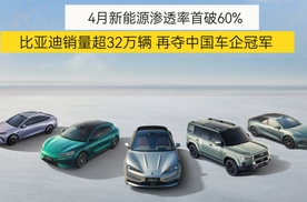 4月新能源渗透率首破60% 比亚迪销量超32万辆再夺中国车企冠军