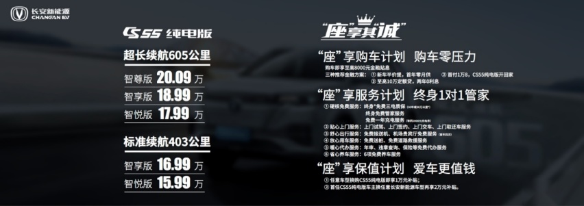 15.99万元起，使用比亚迪电池，长安CS55纯电版上市