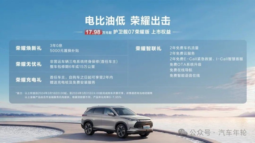 加速中型SUV油转电进程，比亚迪护卫舰07荣耀版起售17.98万元