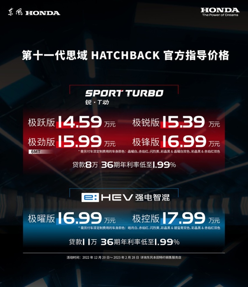 售价14.59万元起，全新本田思域HATCHBACK正式上市
