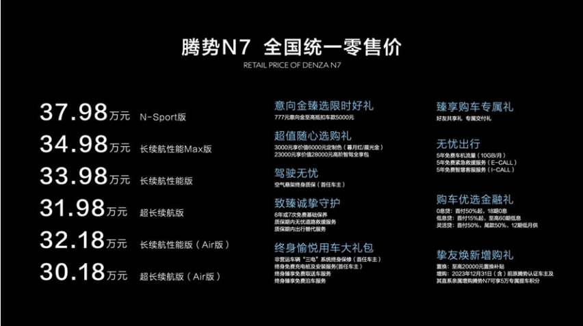 全球首款猎跑SUV腾势N7上市，售价30.18万起！