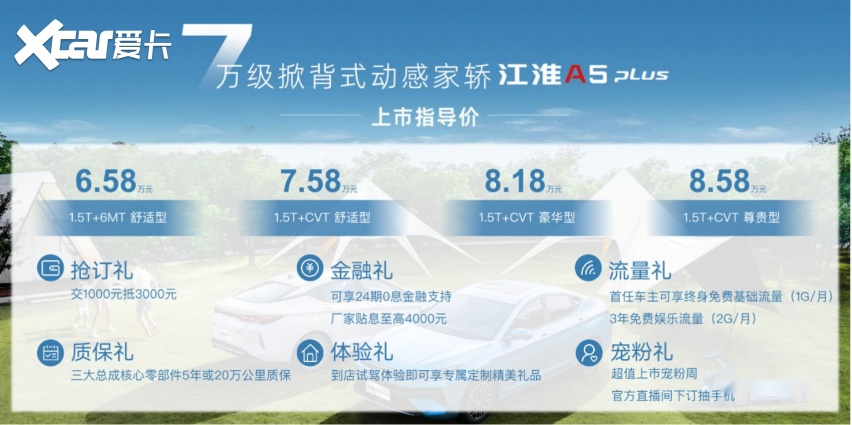 7万元级掀背式动感家轿 江淮A5 PLUS正式上市
