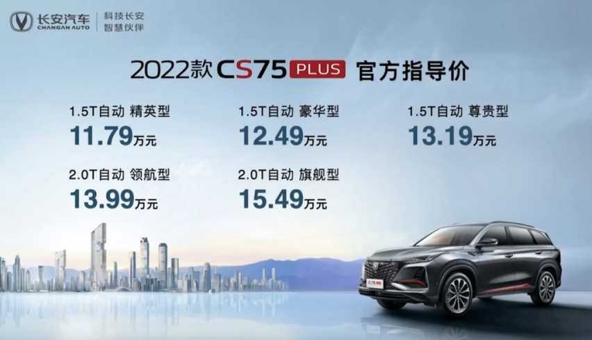 售价11.79万元起，2022款长安CS75 PLUS正式上市