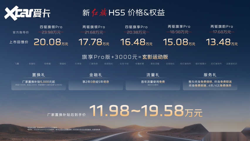 高颜值高品质高智能，新红旗HS5成都车展焕新上市，13.48万元起售