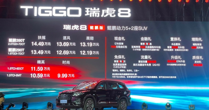 瑞虎8鲲鹏版购车手册，推荐390TGDI自动逐风版