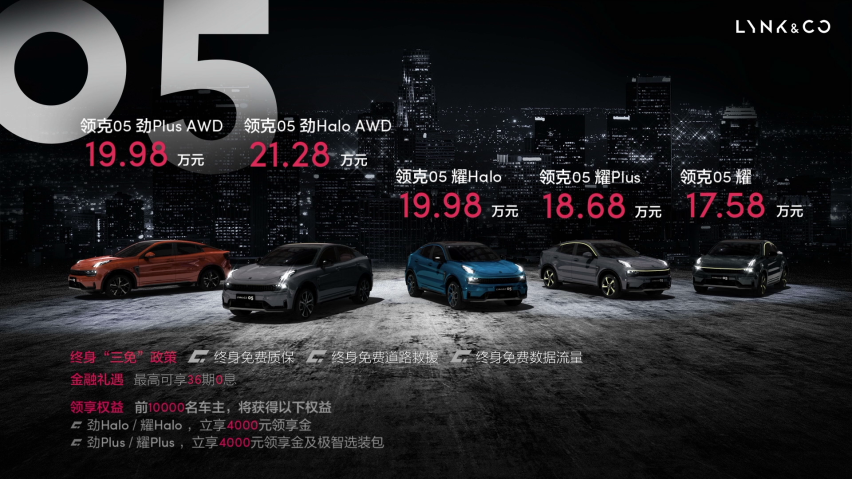 极能运动SUV领克05高光上市， 售价区间17.58—21.