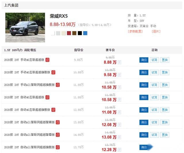 优惠1-1.8万元，荣威RX5现在下手挺划算！