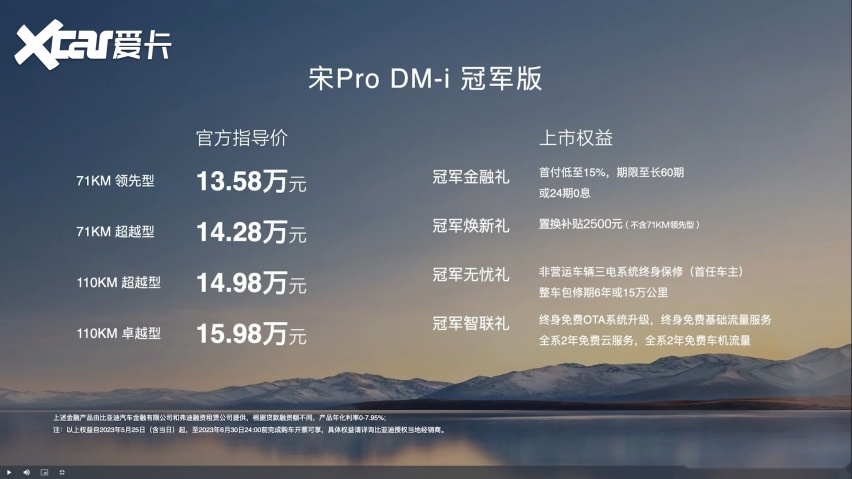 比亚迪宋Pro DM-i冠军版上市：新增71km 版本，13.58 万