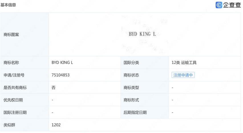 王者L？金L？比亚迪注册“KING L”新商标，势要继续冲击高端？
