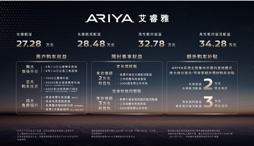 27.28万元-34.28万元，ARIYA艾睿雅“为爱加电”告·白上市
