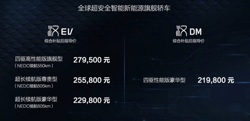 王朝系列老大来了！比亚迪汉EV/DM上市售21.98万元起