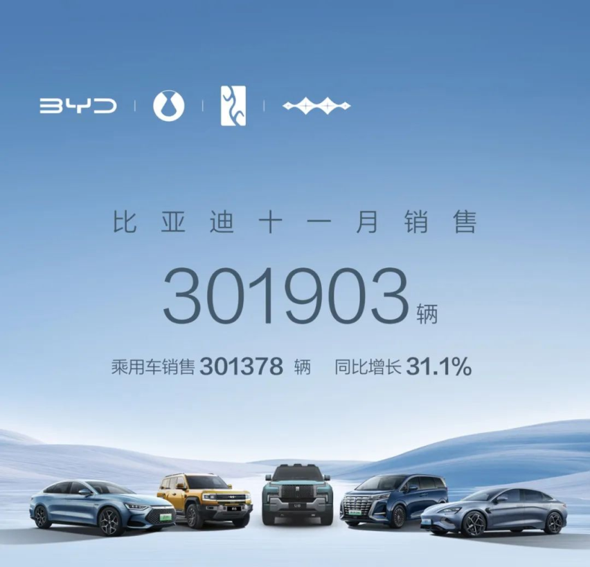 比亚迪月销再度突破30万~