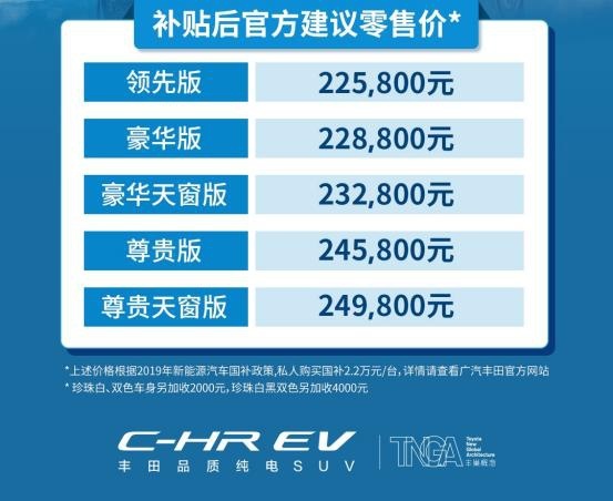 续航400公里 广汽丰田C-HR EV上市22.58万元起售