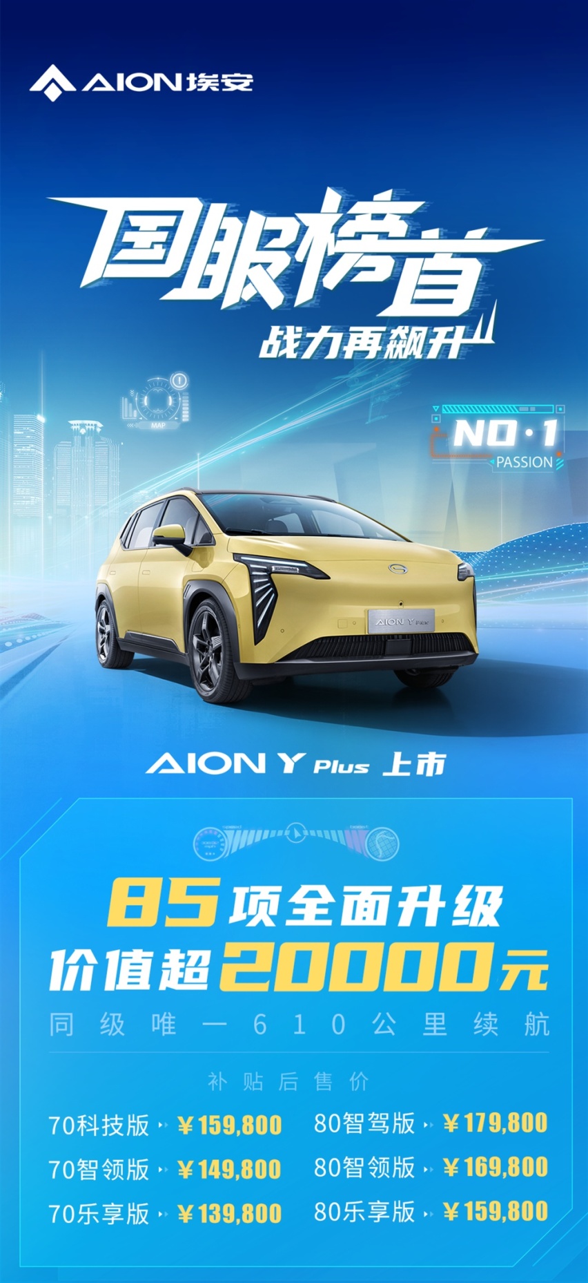 卷王再升级 广汽埃安Y Plus上市 补贴后13.98万元-17.98