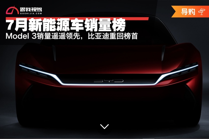 7月新能源车销量榜：Model3销量遥遥领先，比亚迪重回榜首