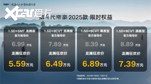 6万级家轿天花板焕新上市！吉利第4代帝豪2025款龙腾狂欢价5.59万