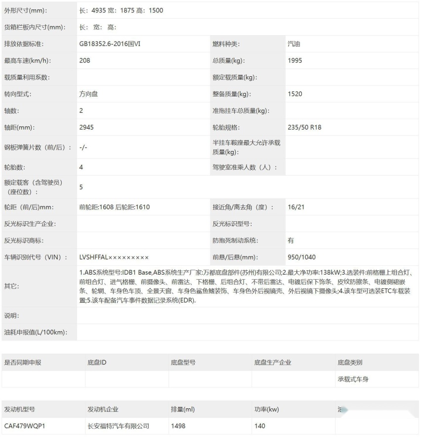拉低门槛 福特蒙迪欧1.5T版申报信息曝光 最大功率190马力