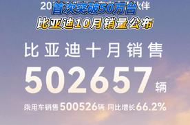 首次突破50万台 比亚迪10月销量公布