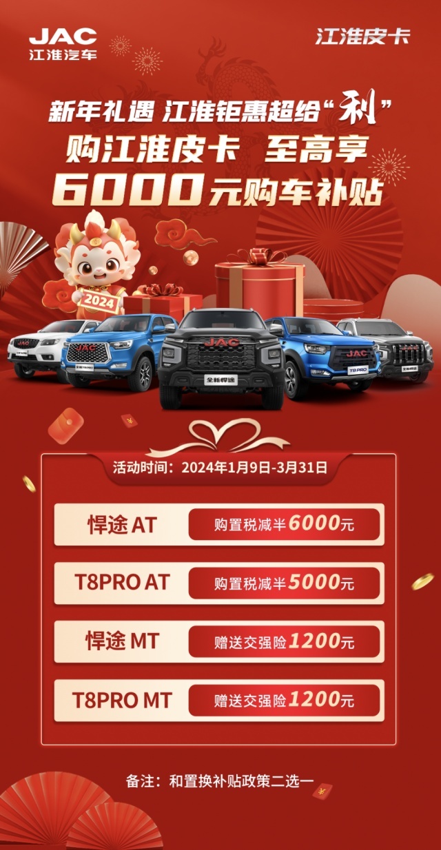 江淮皮卡：新春钜惠来袭，置换补贴至高10000元