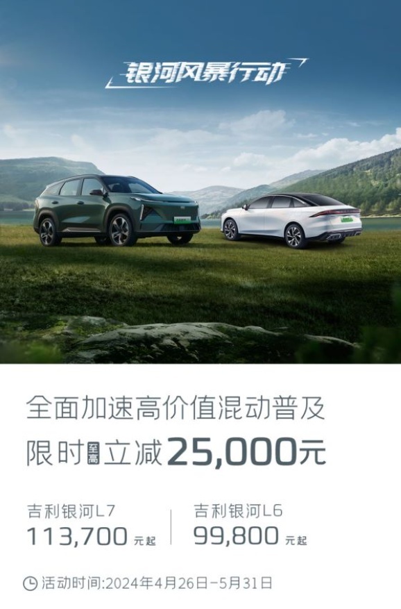 加强入门级新能源市场竞争，吉利银河至高2.5万优惠登场