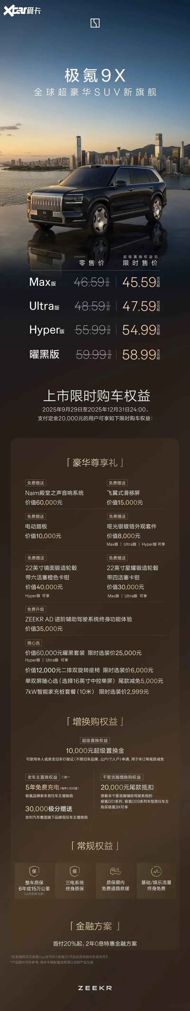 限时售价45.59万元起，新一代豪华旗舰SUV极氪9X正式上市